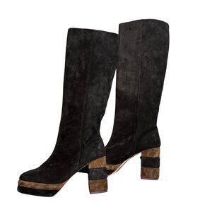 Tory Burch Black Suede Leather Platform Tall Boots – Women’s Size 7.5